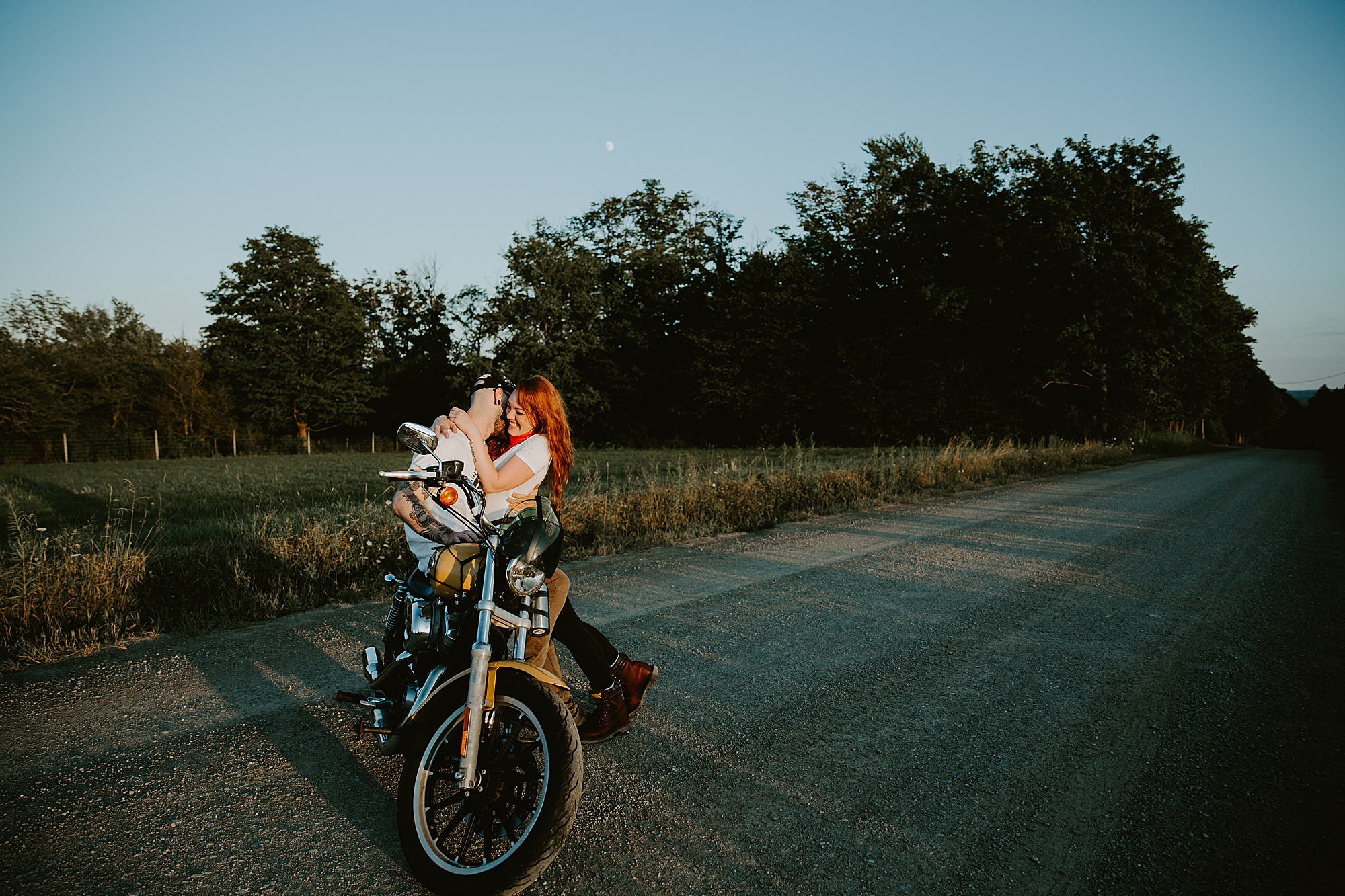 sunset motorcycle engagement session