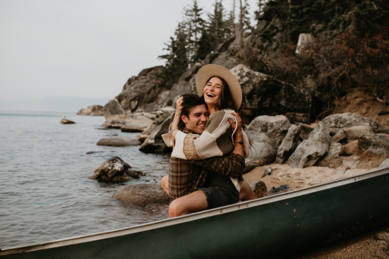 Adventure engagement photos on boat in Colorado