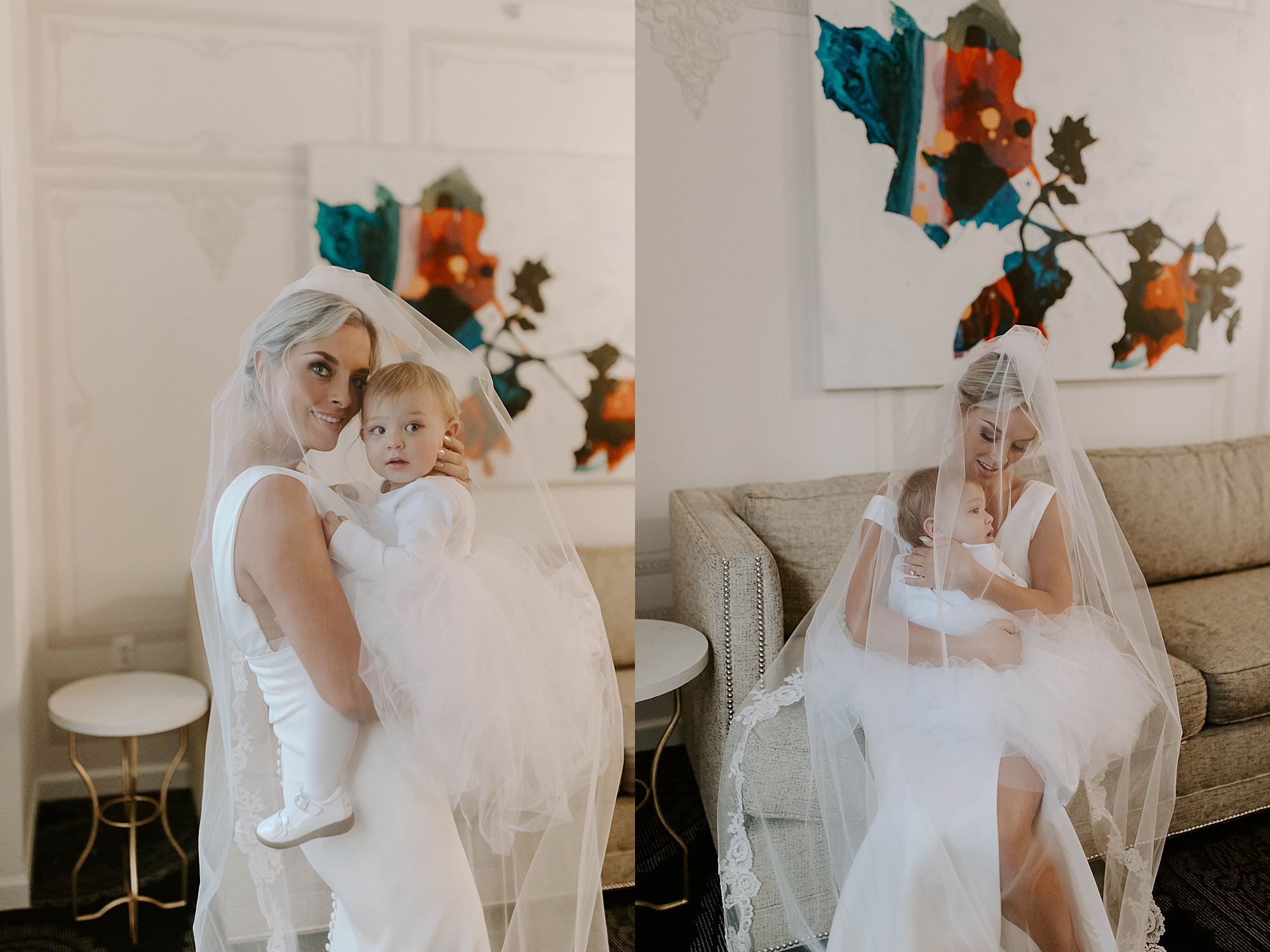 mother daughter portraits; bride and baby photos