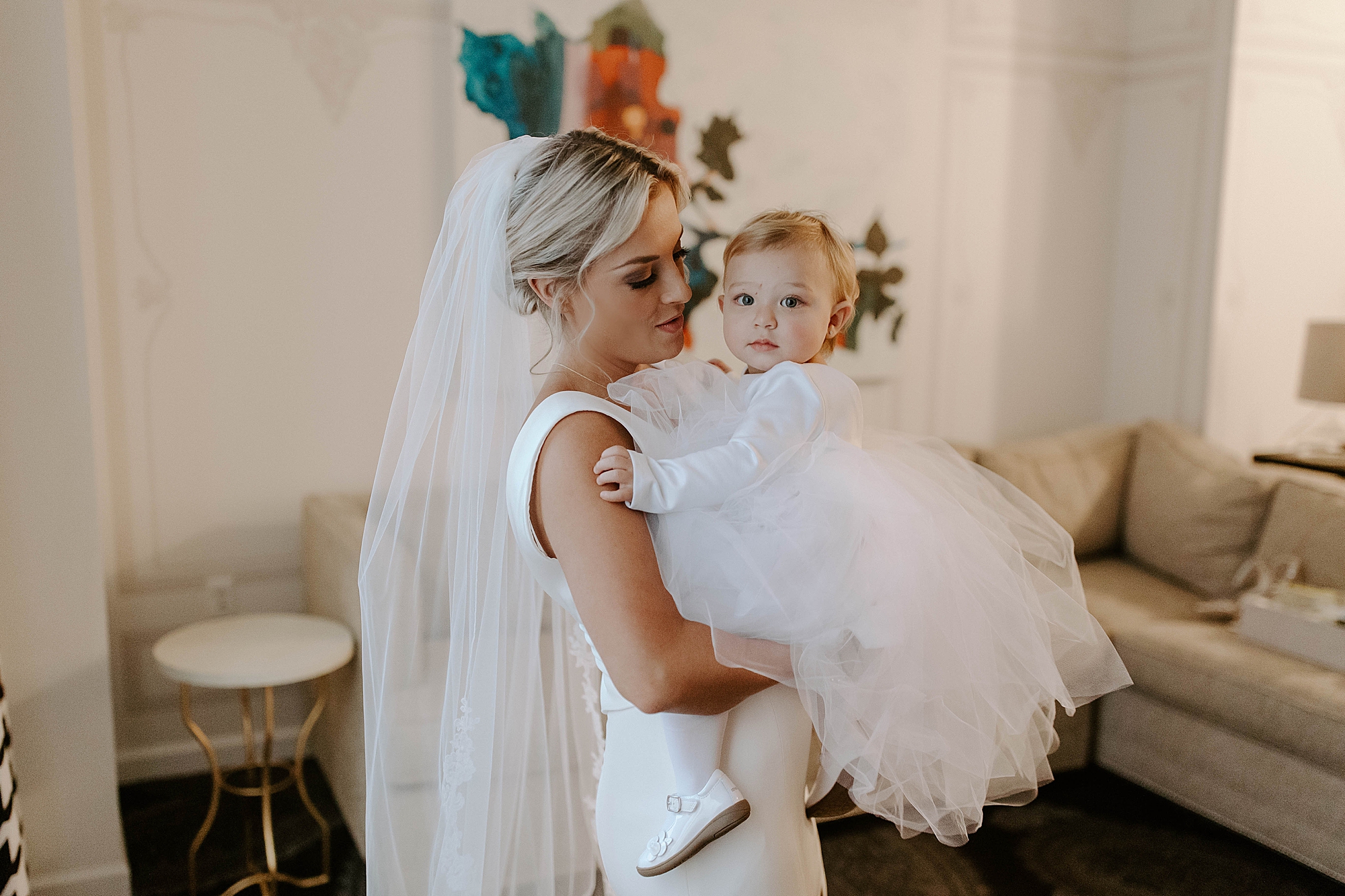 mother daughter portraits; bride and baby photos