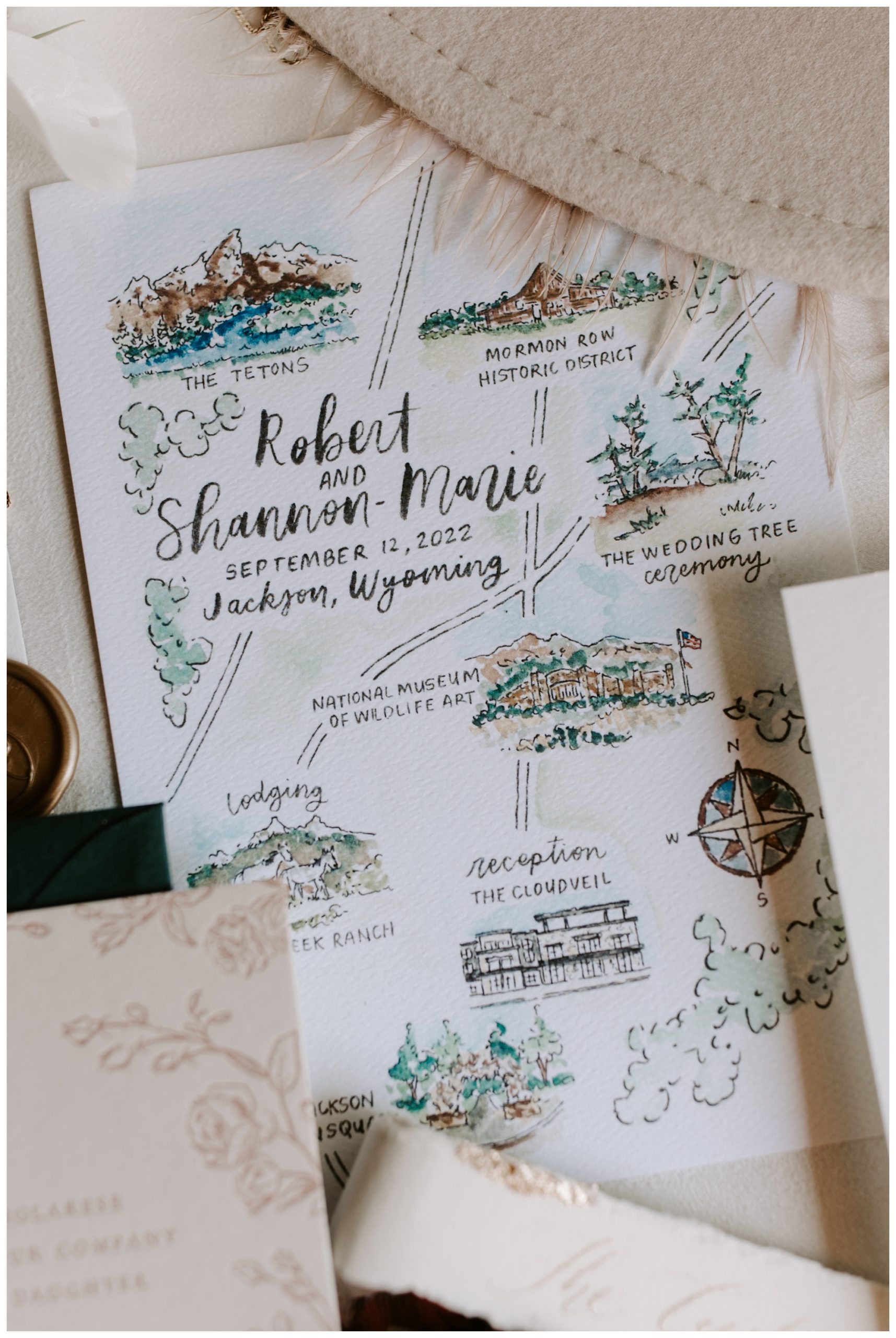 personalized wedding invitation suite; hand-drawn invitations